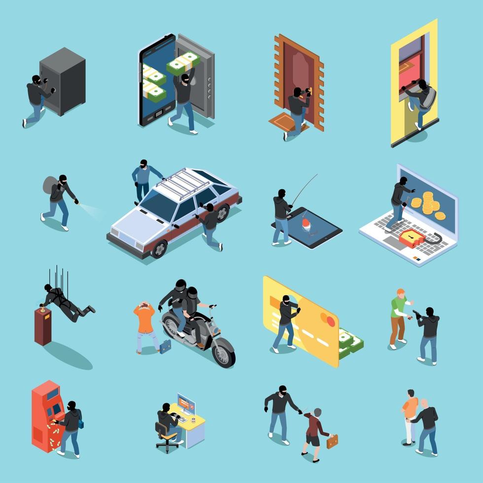 Thief Isometric Icons Vector Illustration