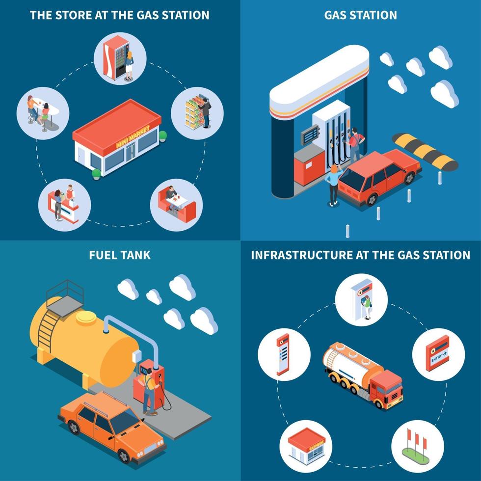 Gas Station Isometric Design Concept Vector Illustration