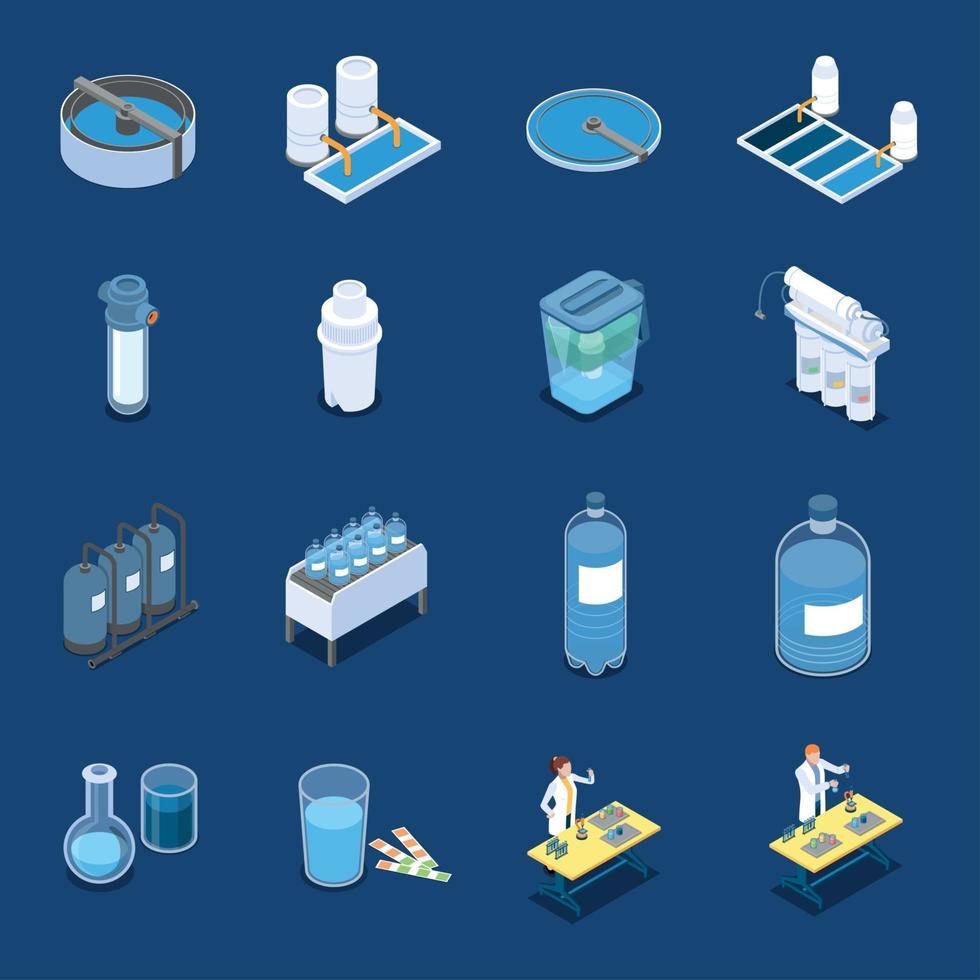 Water Cleaning Systems Isometric Icons Vector Illustration