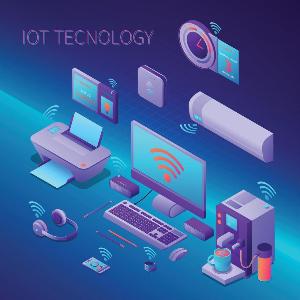 Ilustración de vector de composición isométrica de tecnología iot