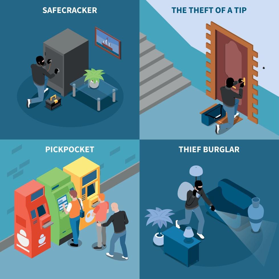 Thief Isometric Design Concept Vector Illustration