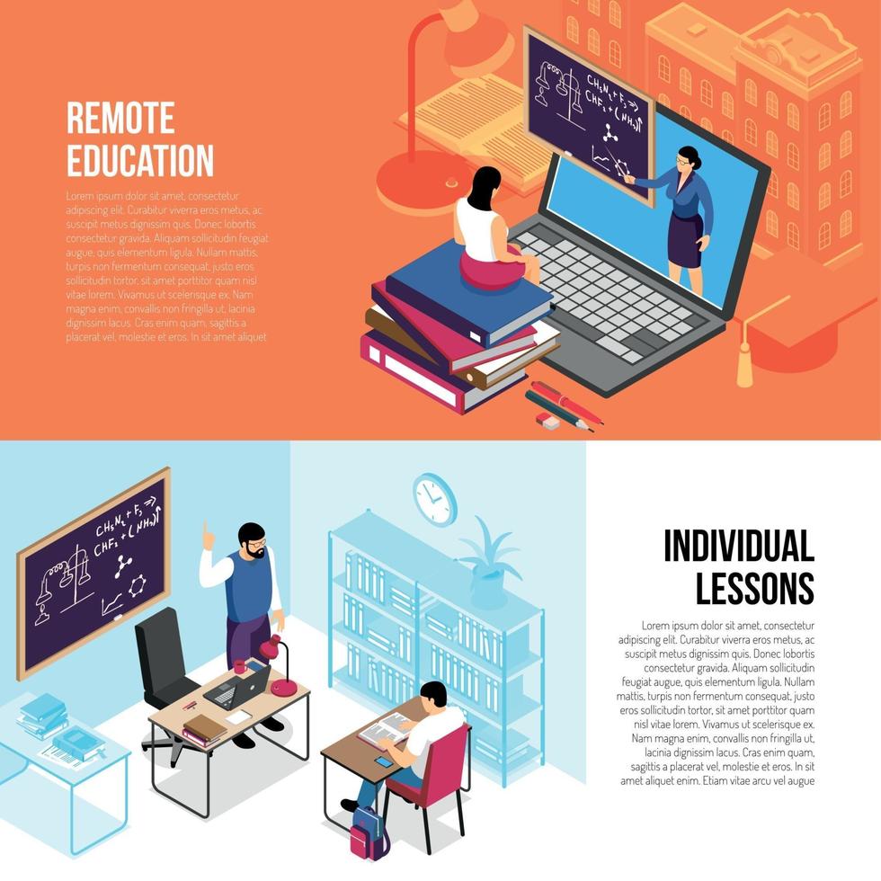 Education Isometric Banners Vector Illustration