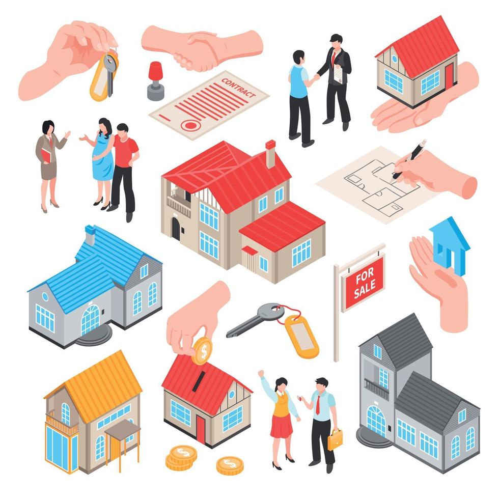 Real Estate Isometric Set Vector Illustration