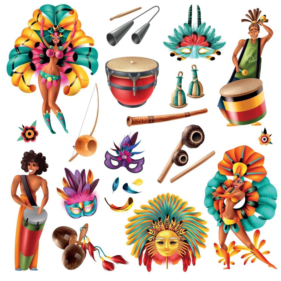 carnaval brasil set vector illustration