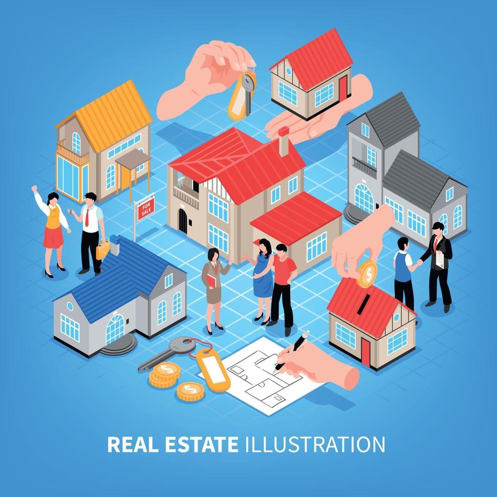 Real Estate Agency Isometric Illustration Vector Illustration