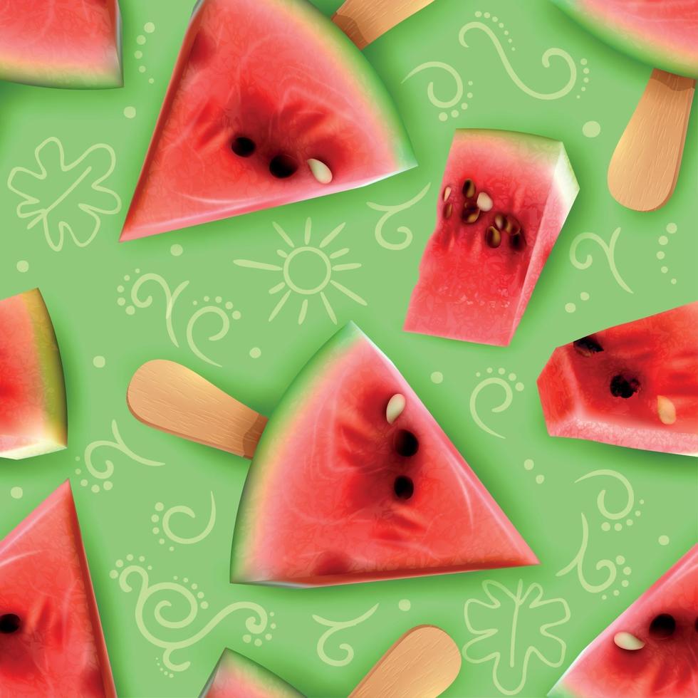 Watermelon Realistic Seamless Pattern Vector Illustration