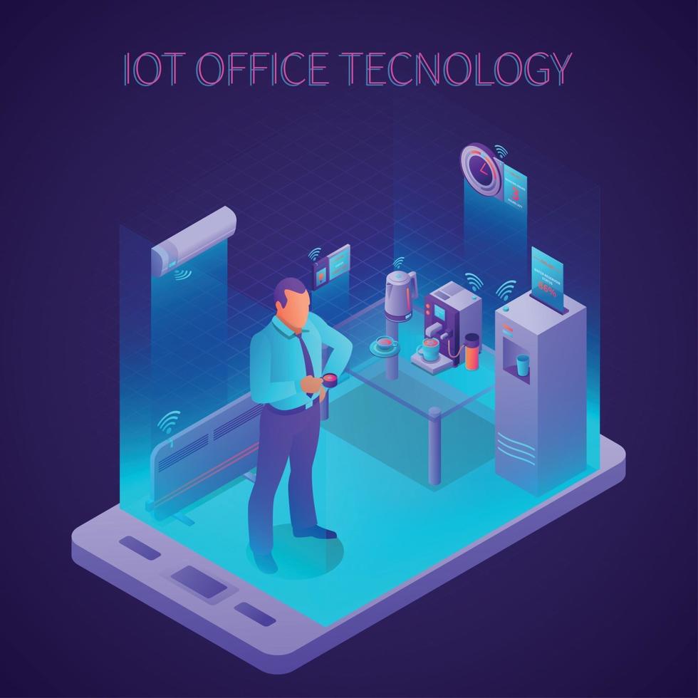 Ilustración de vector de composición isométrica de oficina de negocios iot