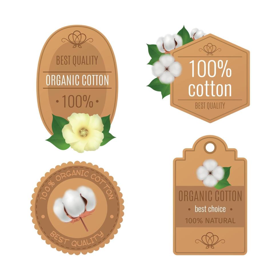 Cotton Emblems Labels Realistic Transparent Icon Set Vector Illustration