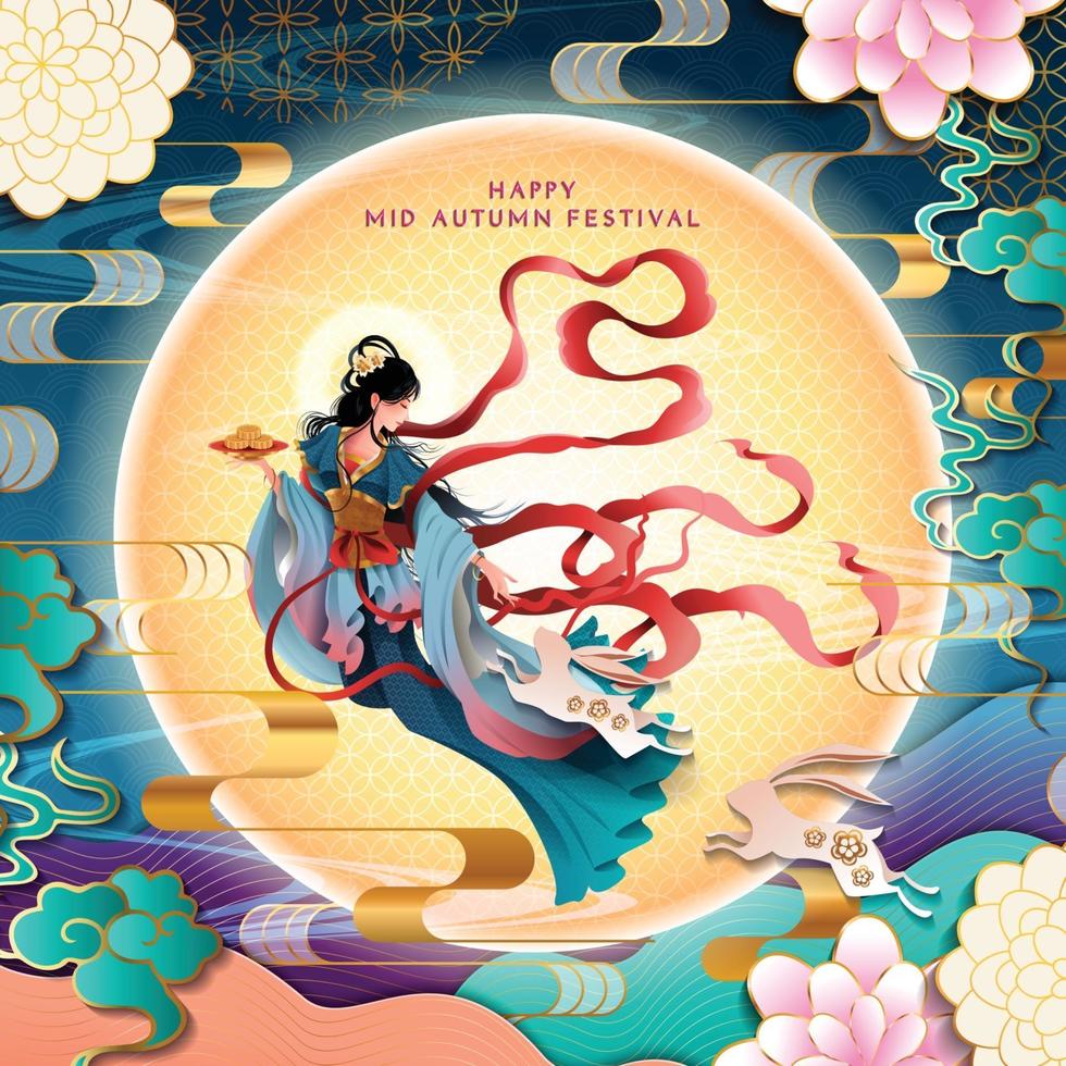 Mid Autumn Festival with Moon Goddess and Bunnies vector