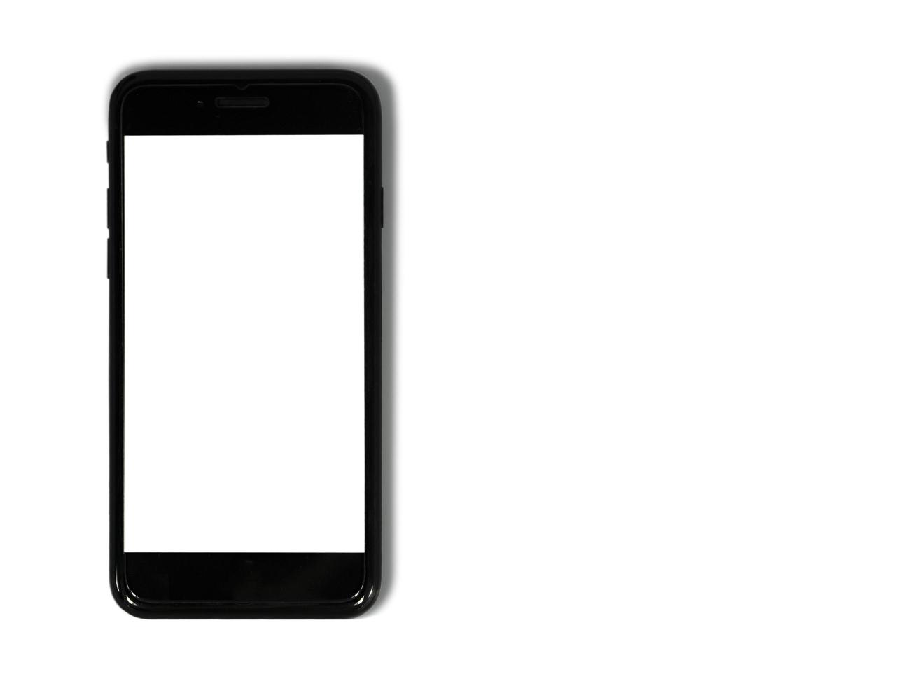 Black phone isolated on white background with copy space on the screen photo