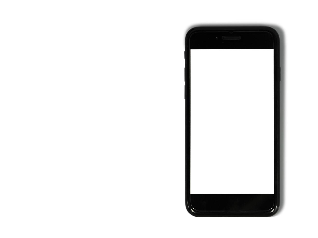 Black phone isolated on white background with copy space on the screen photo