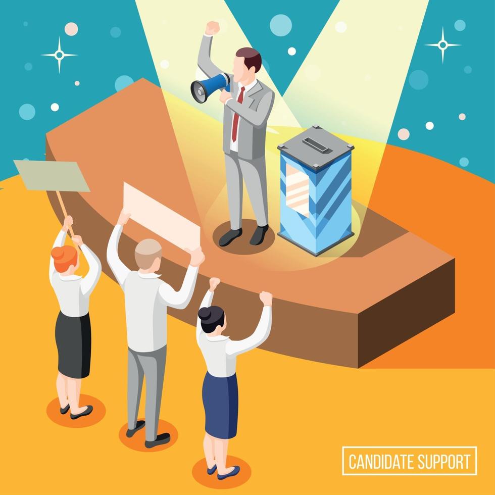 Political Candidate Support Isometric Background Vector Illustration