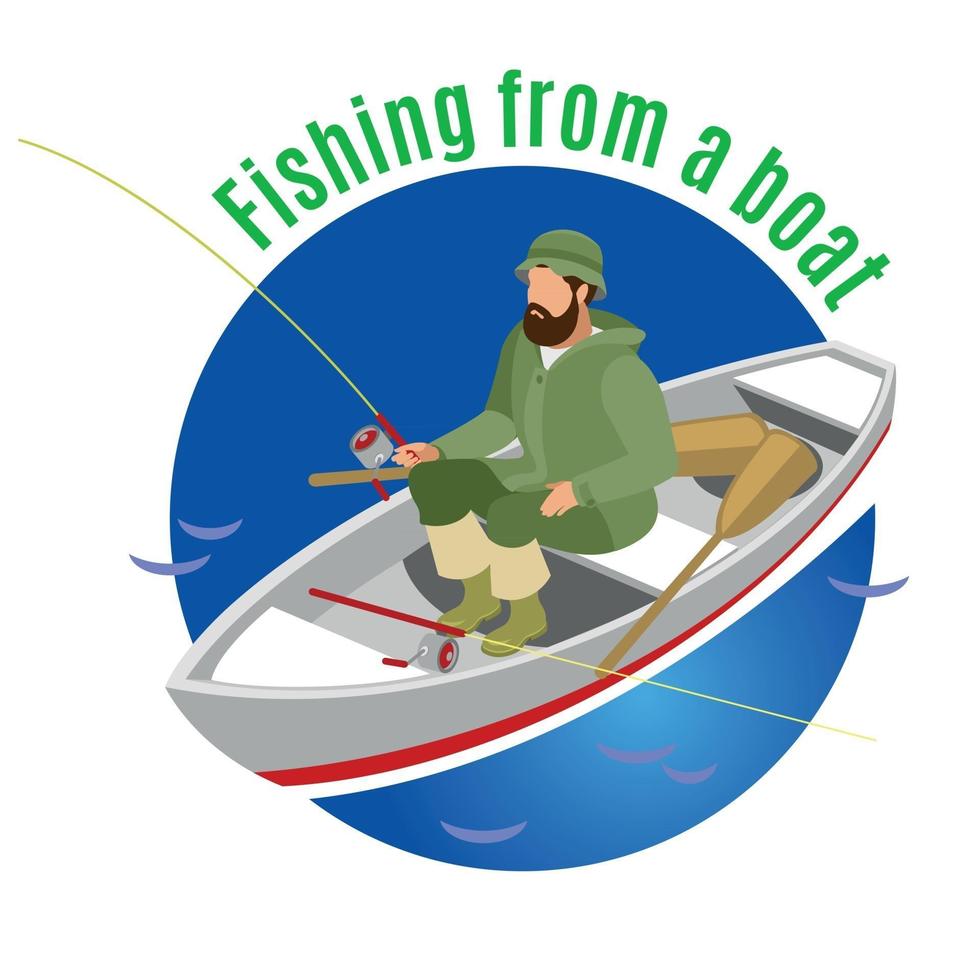 Fishing From Boat Isometric Background Vector Illustration