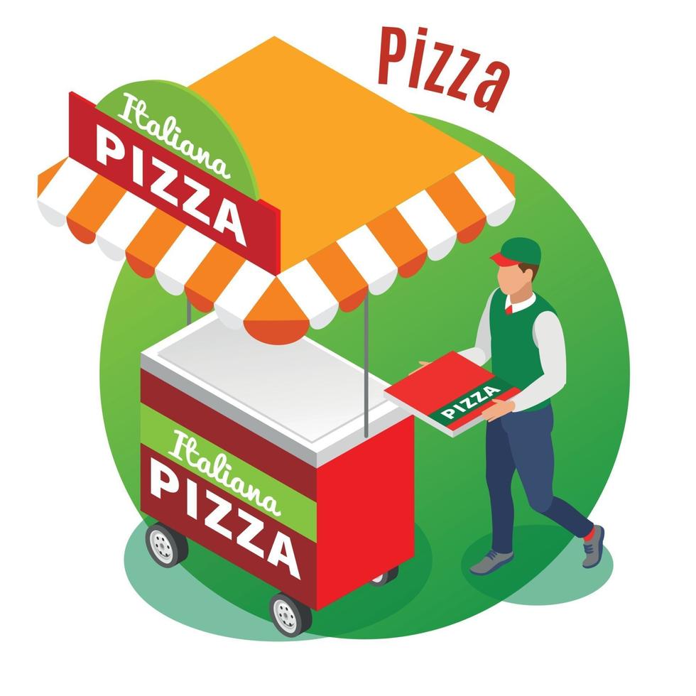 Street Food Pizza Isometric Background Vector Illustration