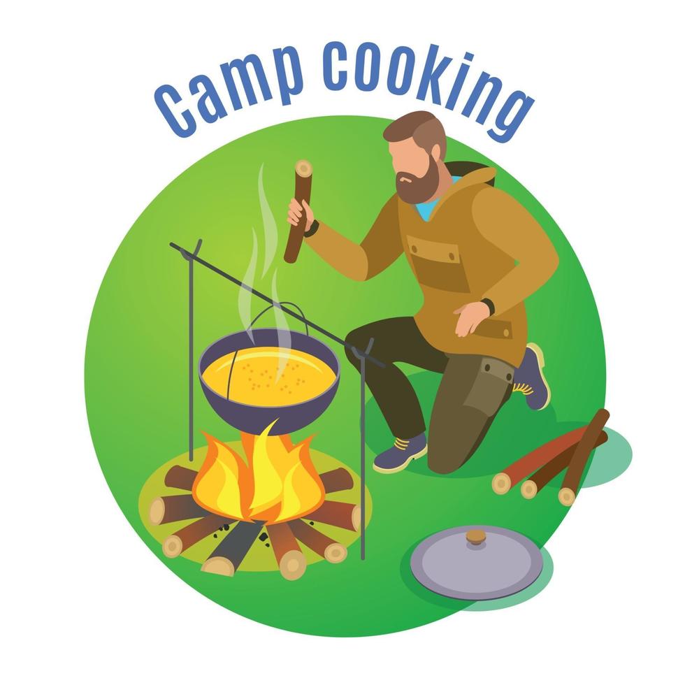 Camp Cooking Circle Background Vector Illustration