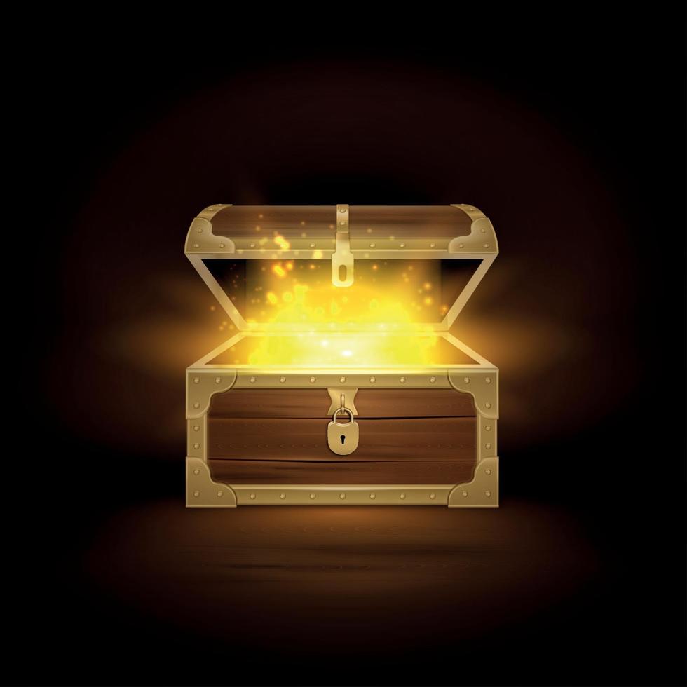 Wooden Chest Shine Composition Vector Illustration