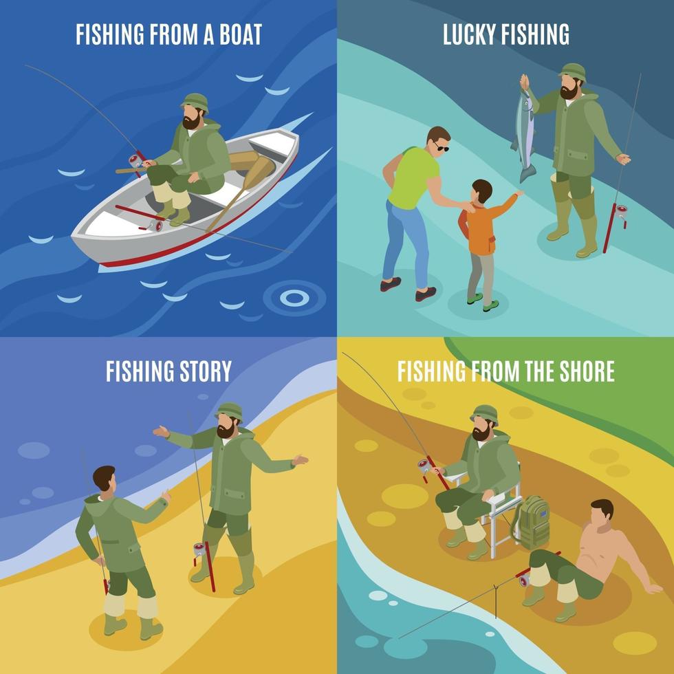 Fishermen Isometric Concept Vector Illustration