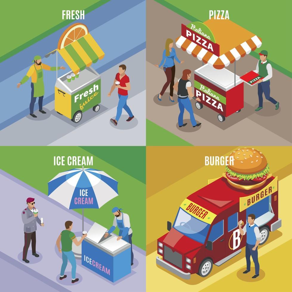 Street Food Isometric Design Concept Vector Illustration