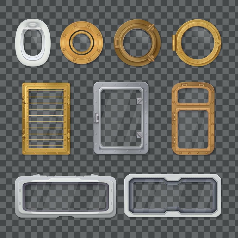 Porthole Realistic Transparent Icon Set Vector Illustration