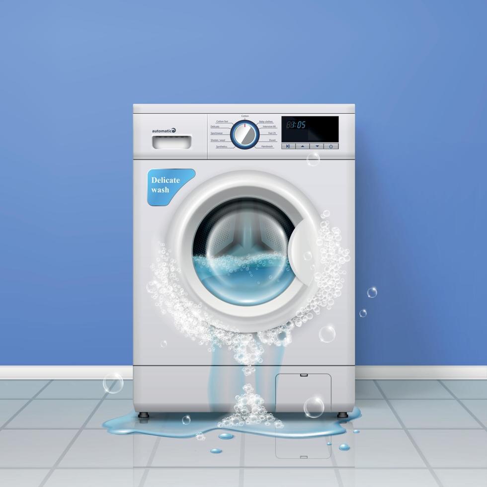 Broken Washing Machine Composition Vector Illustration