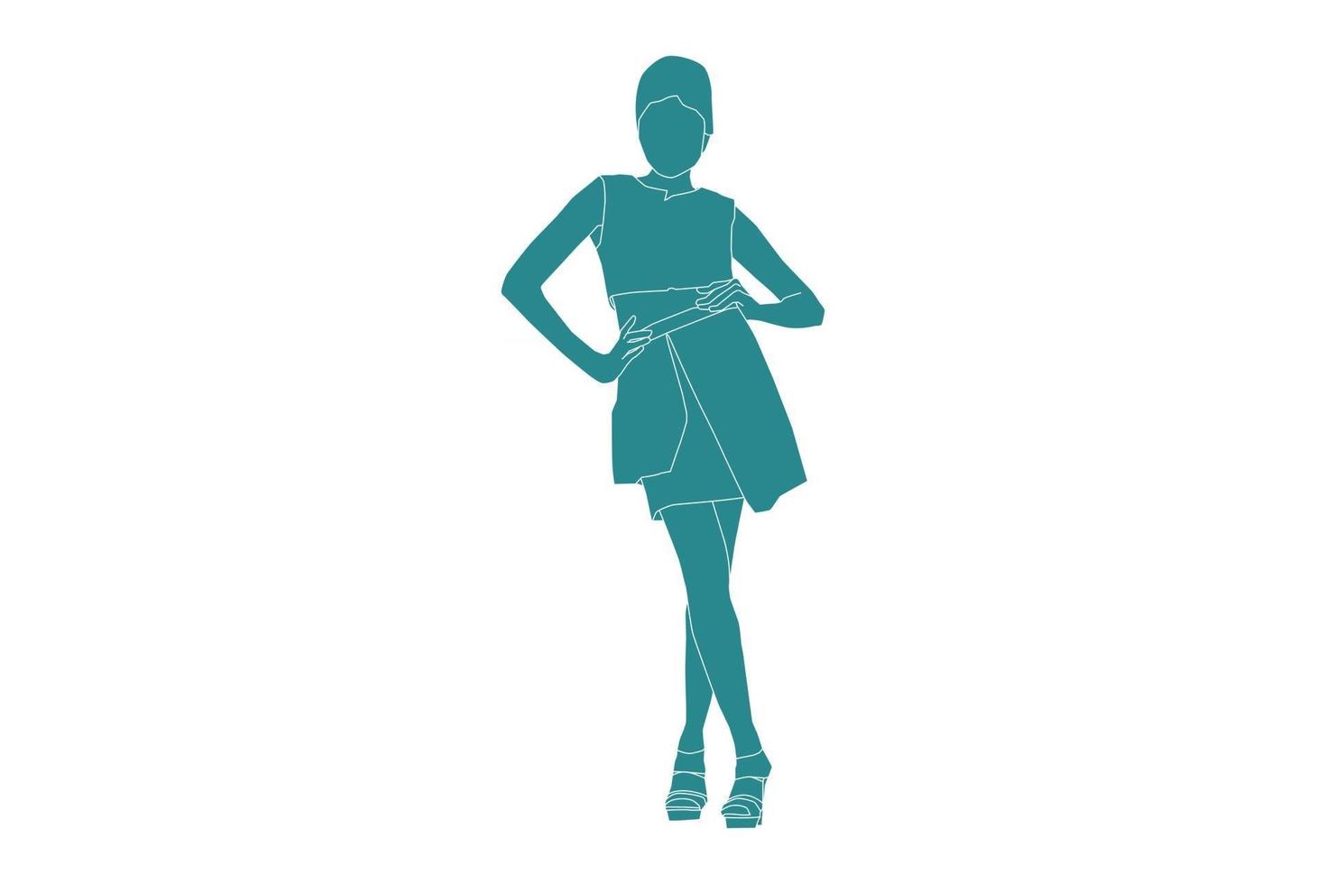 Vector illustration of elegant woman posing, Flat style with outline