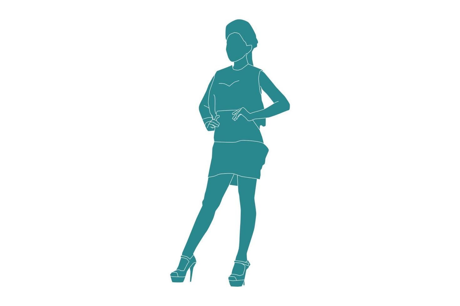 Vector illustration of elegant woman posing, Flat style with outline