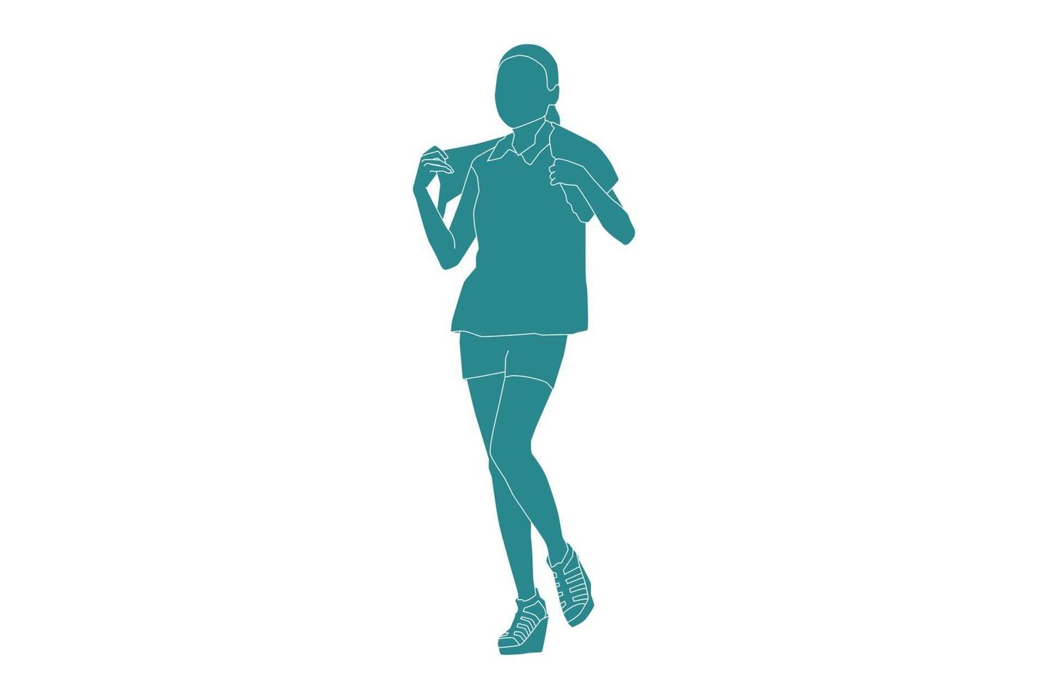Vector illustration of casual woman posing, Flat style with outline.