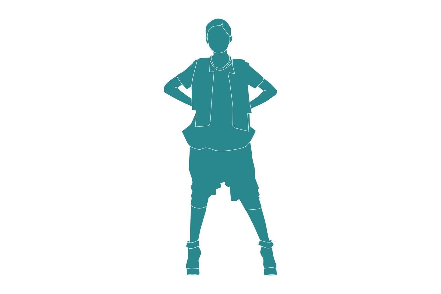 Vector illustration of fashionable woman posing, Flat style with outline
