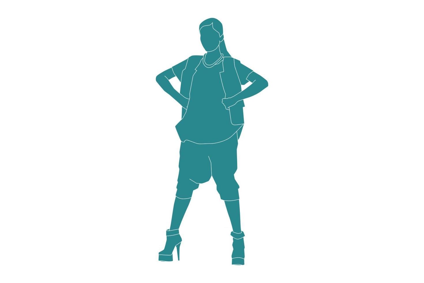 Vector illustration of fashionable woman posing, Flat style with outline