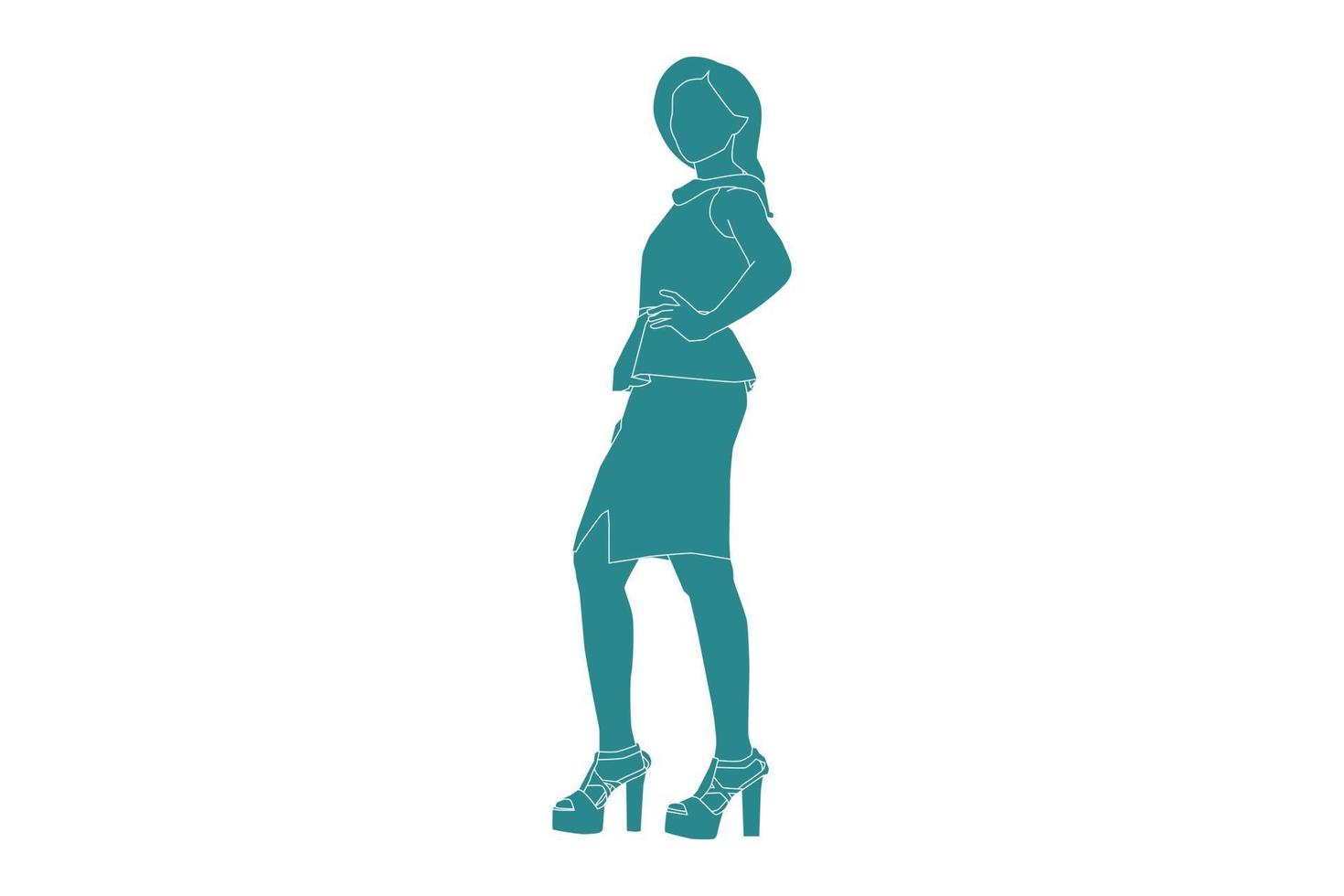 ilustración vectorial de mujer elegante posando, estilo plano con contorno vector