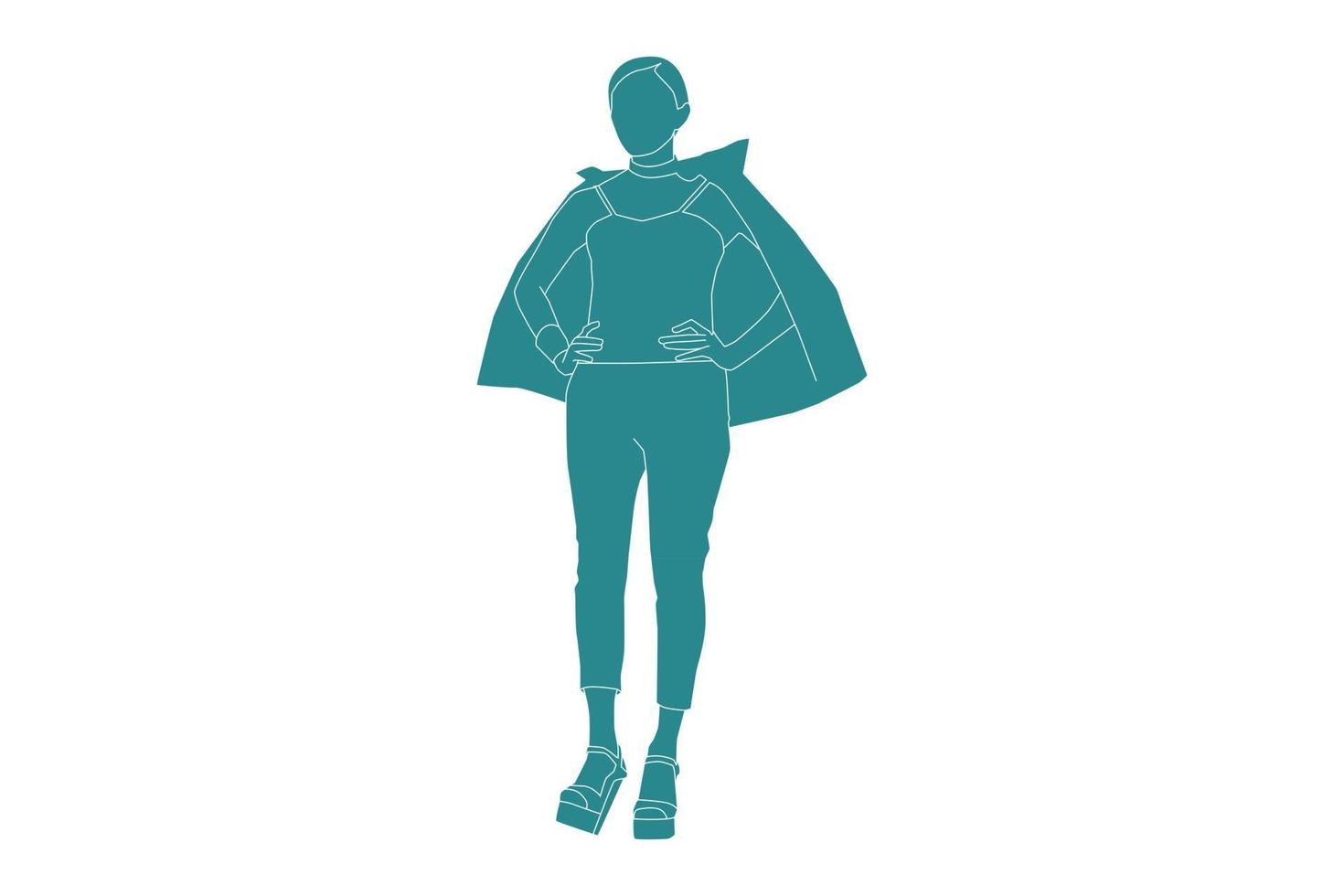 ilustración vectorial de mujer de moda posando, estilo plano con contorno vector