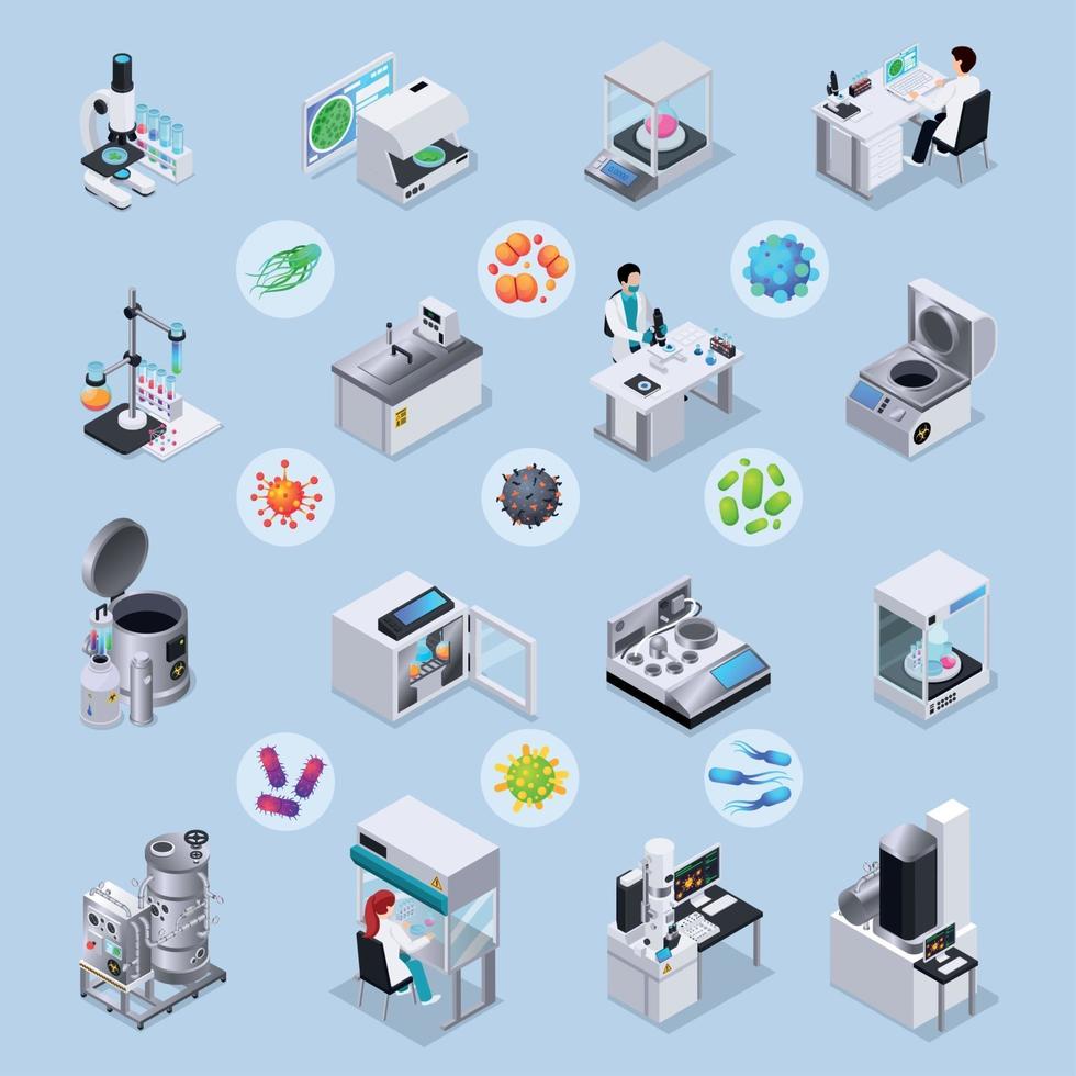 Microbiology Isometric Set Vector Illustration