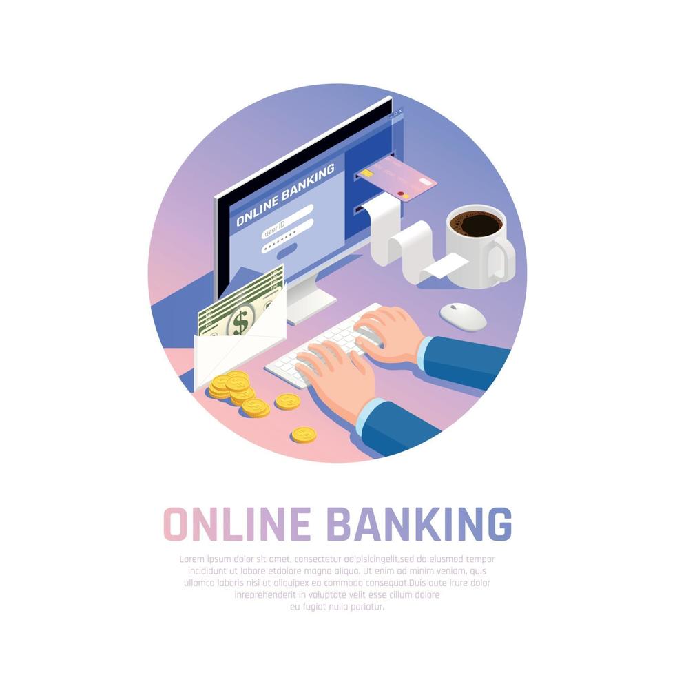 Accounting Online Banking Isometric Composition Vector Illustration