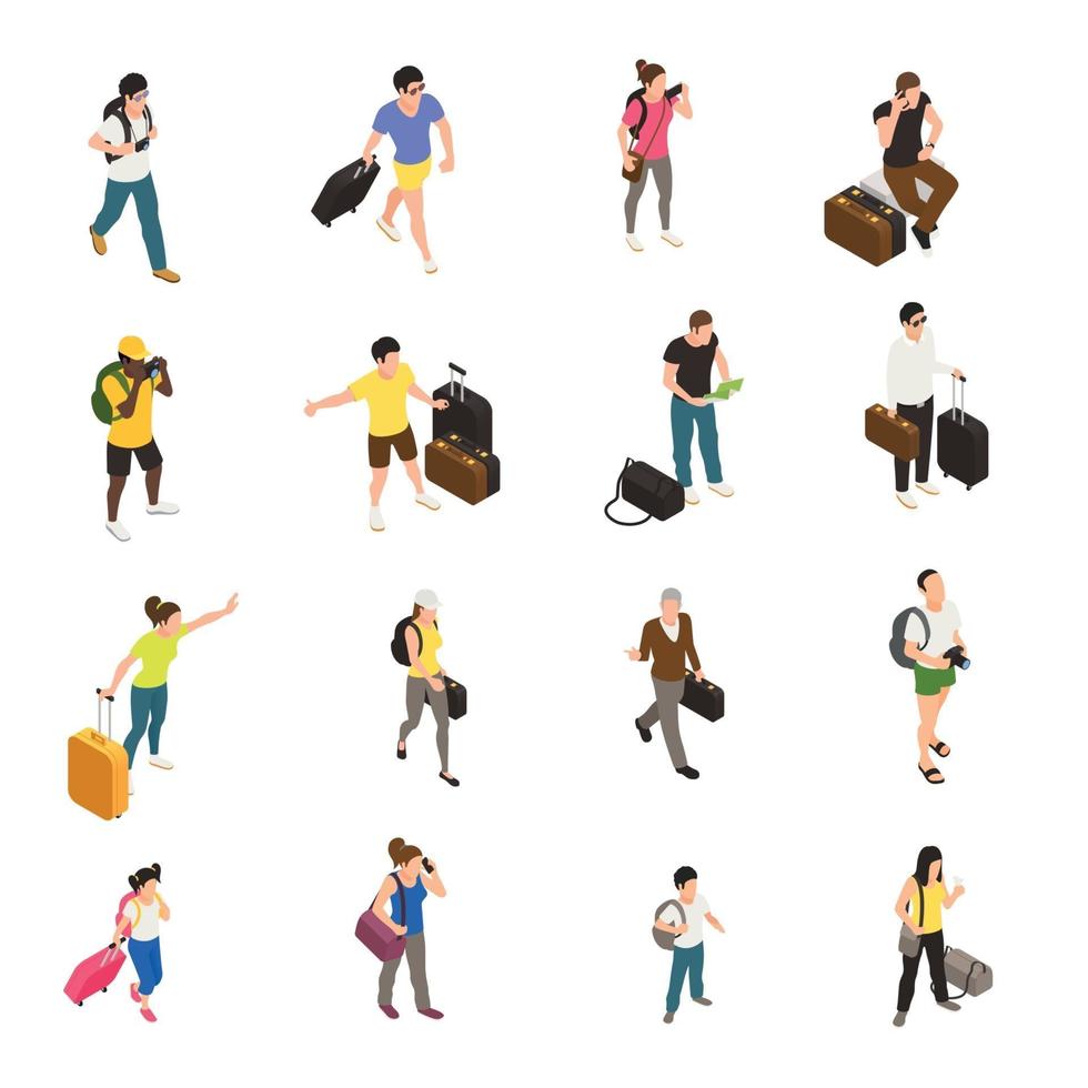 Travel People Isometric Icons Vector Illustration