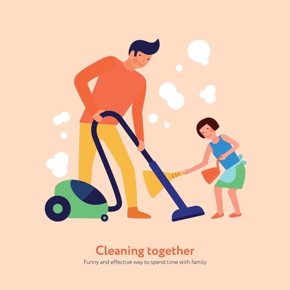 Father Daughter Cleaning Together Illustration Vector Illustration