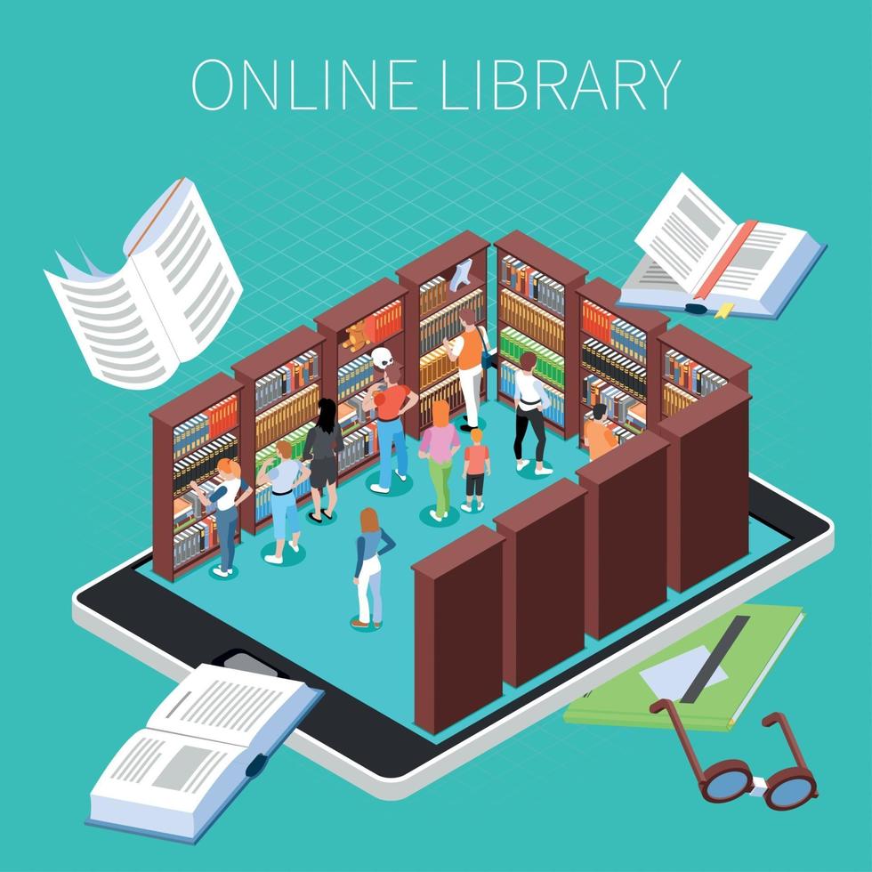 Reading And Library Composition Vector Illustration