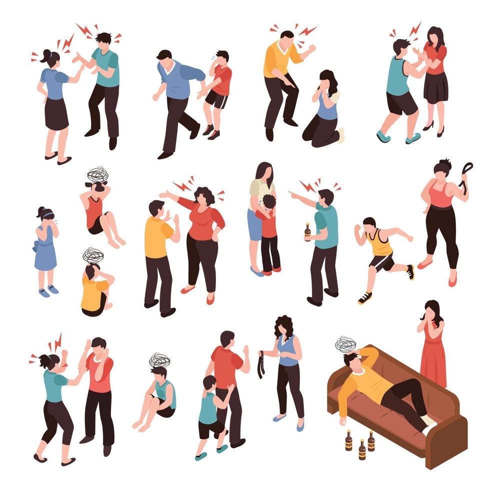 Family Conflicts Set Vector Illustration
