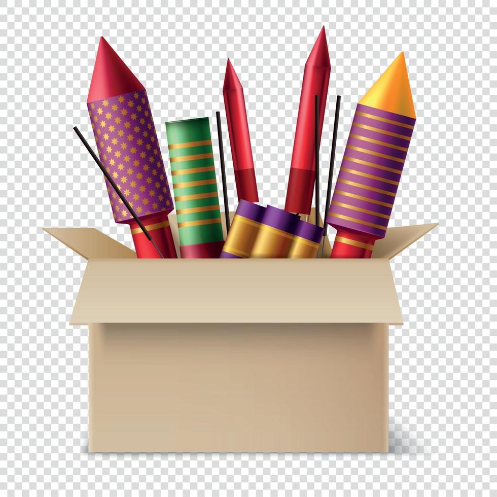 Pyrotechnics Box Realistic Composition Vector Illustration