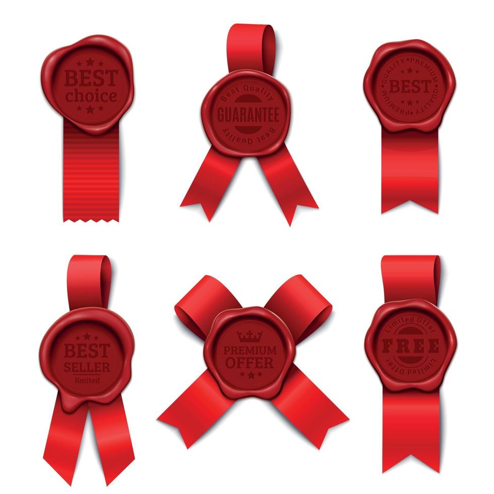 Red Ribbon Stamps Collection Vector Illustration