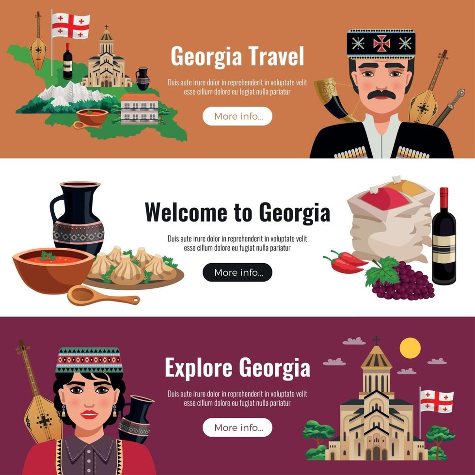 Ilustración de vector de banners planos de turismo de georgia