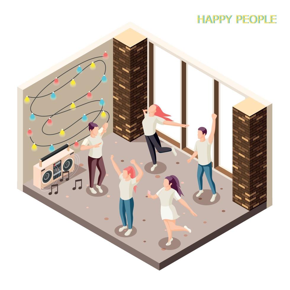 Happy People Isometric Composition Vector Illustration