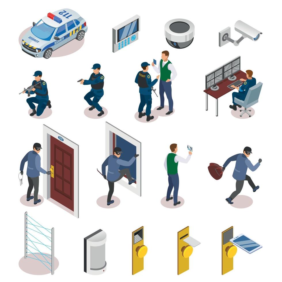 Security Systems Isometric Icons Vector Illustration