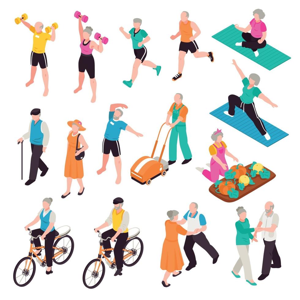 Active Senior People Set Vector Illustration