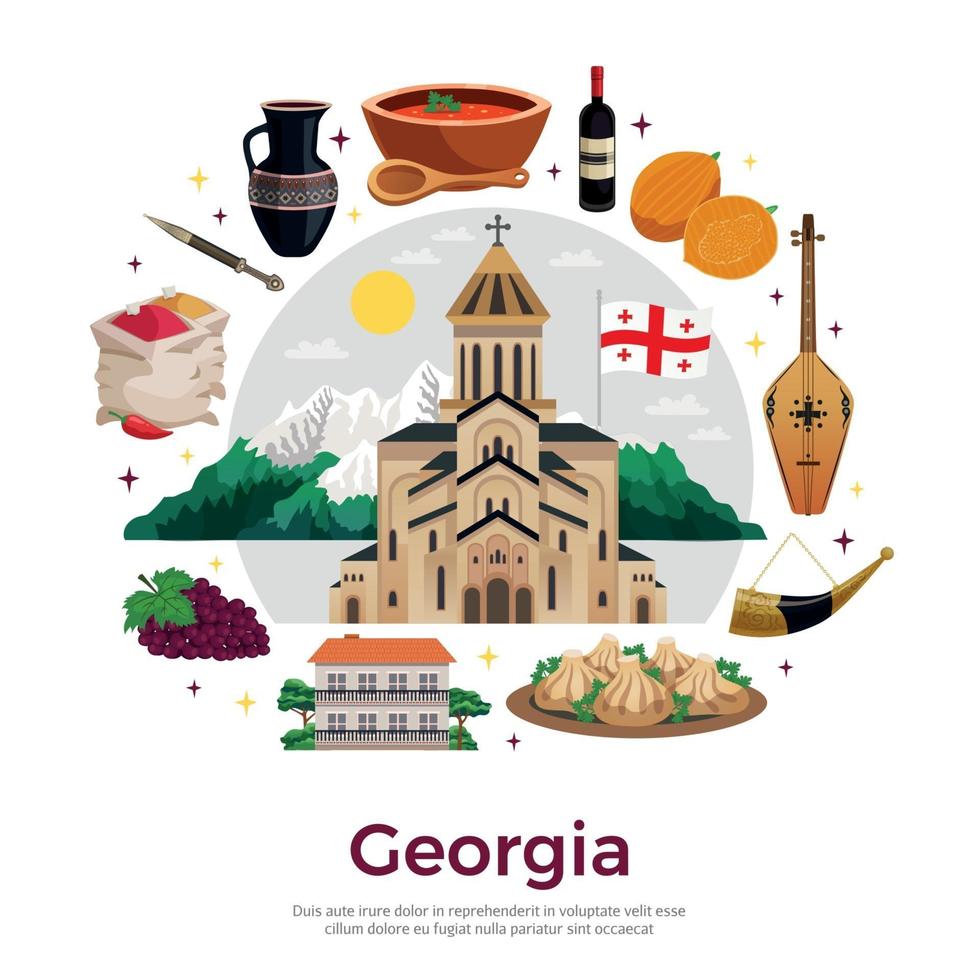 Georgia Flat Composition Poster Vector Illustration