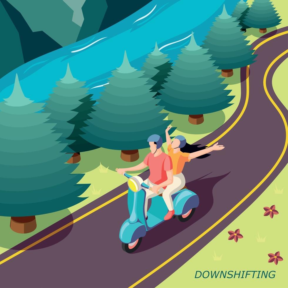 Downshifting Couple Isometric Background Vector Illustration