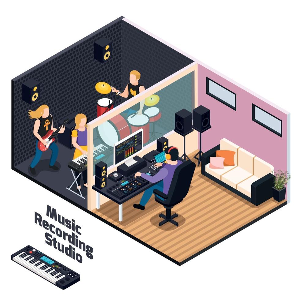 Music Recording Studio Isometric Composition Vector Illustration