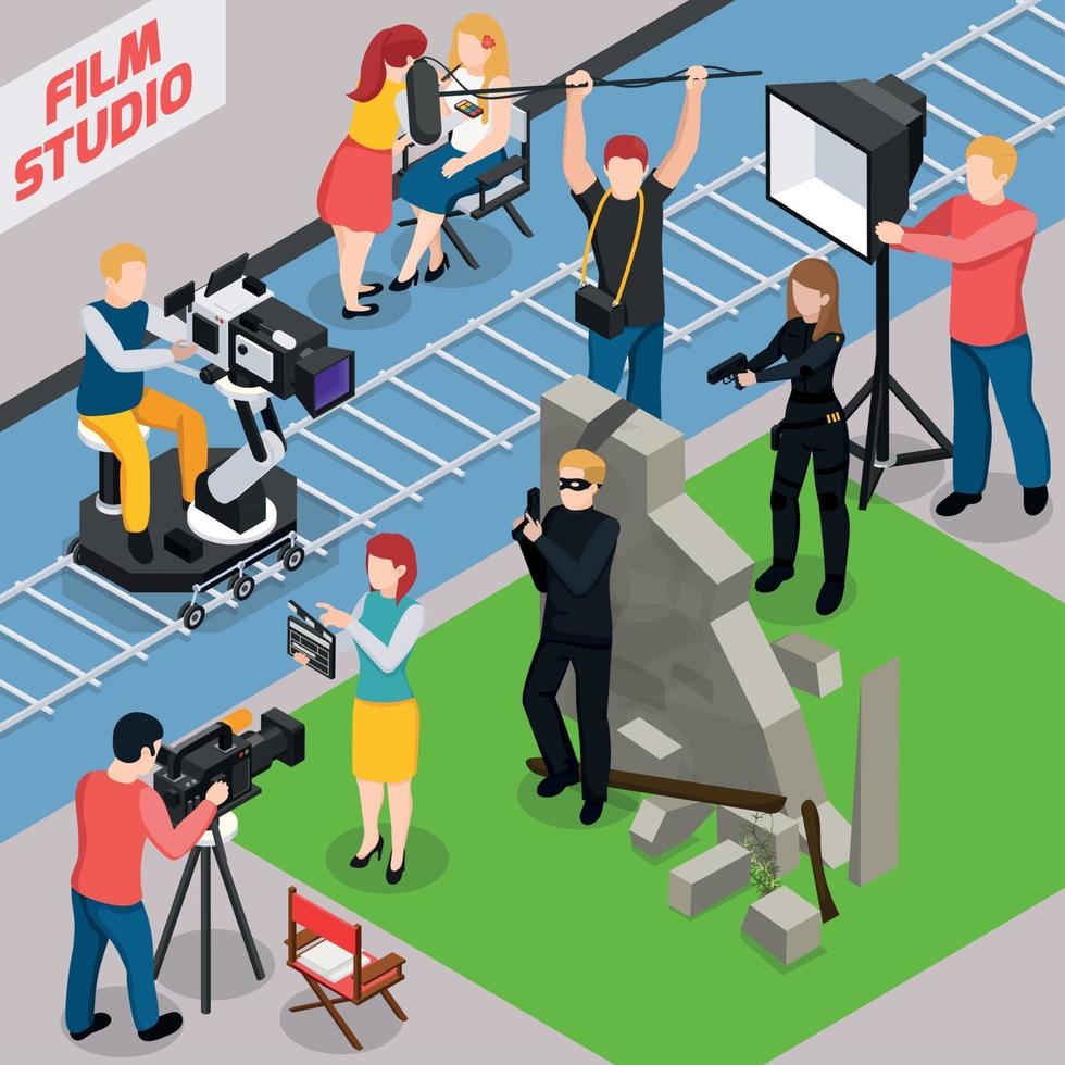 Film Studio Isometric Composition Vector Illustration