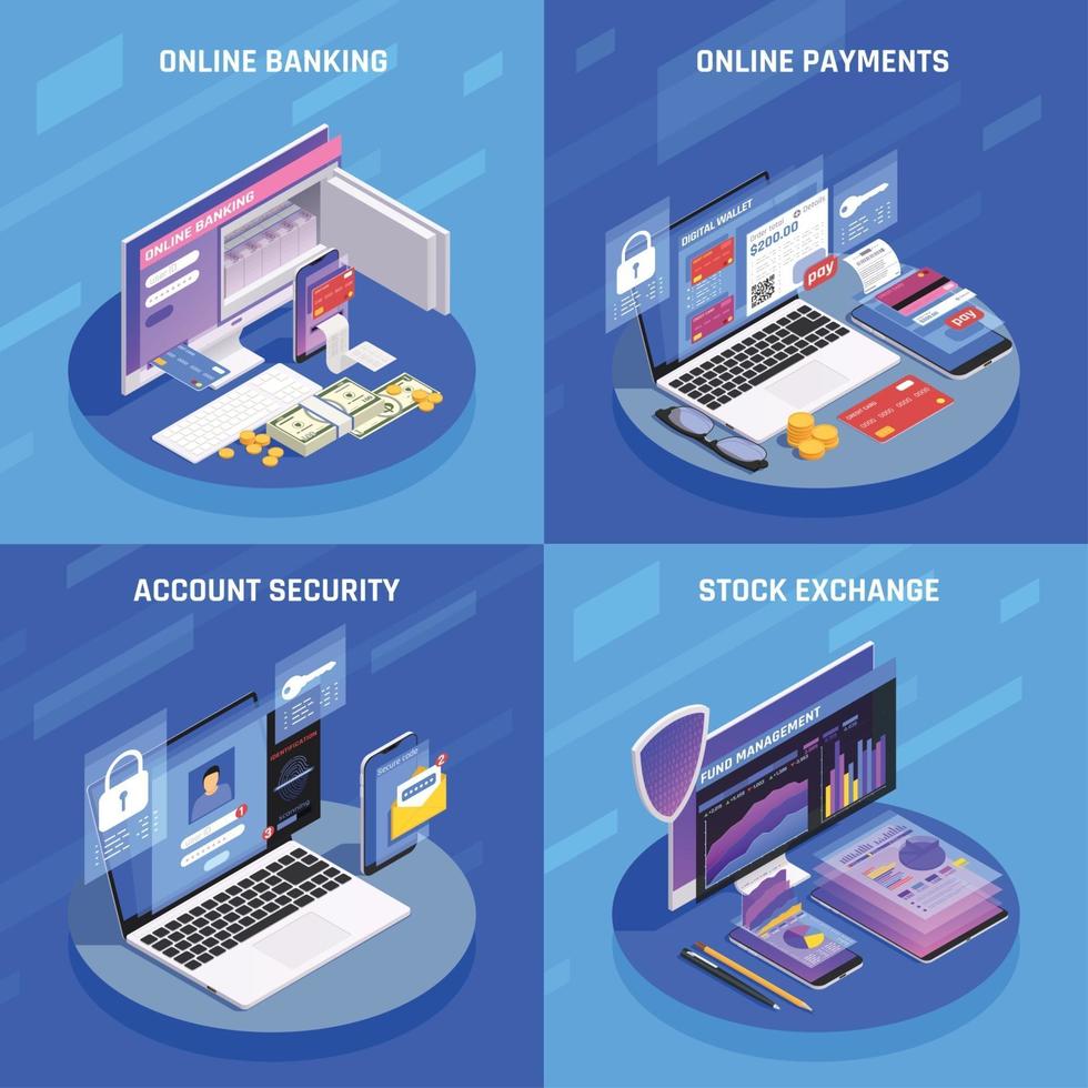 Online Banking Isometric Concept Vector Illustration