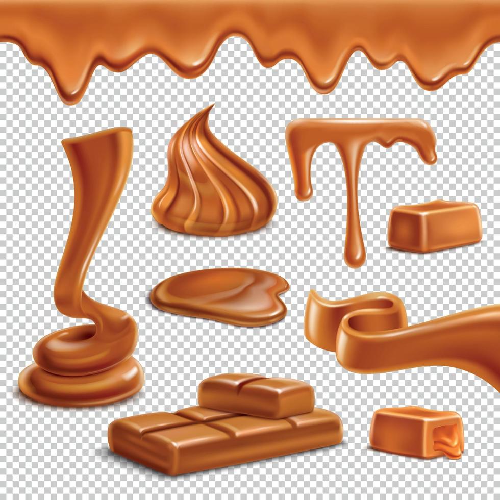 Caramel Realistic Transparent Set Vector Illustration