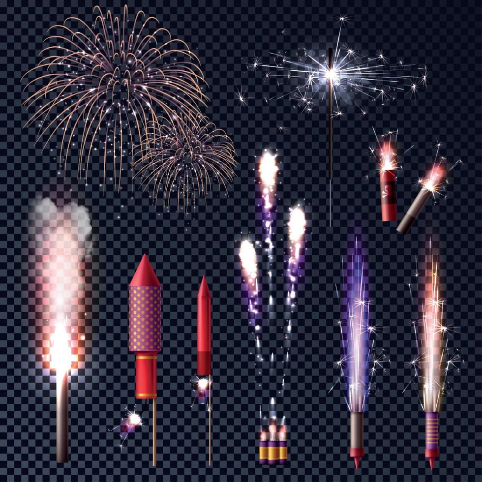 Sparkler Fireworks Transparent Set Vector Illustration